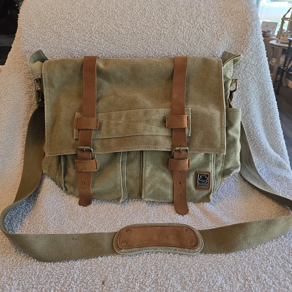 Sechunk Vintage Military Leather Canvas Crossbody Messenger Bag Retro Y2K Vibes